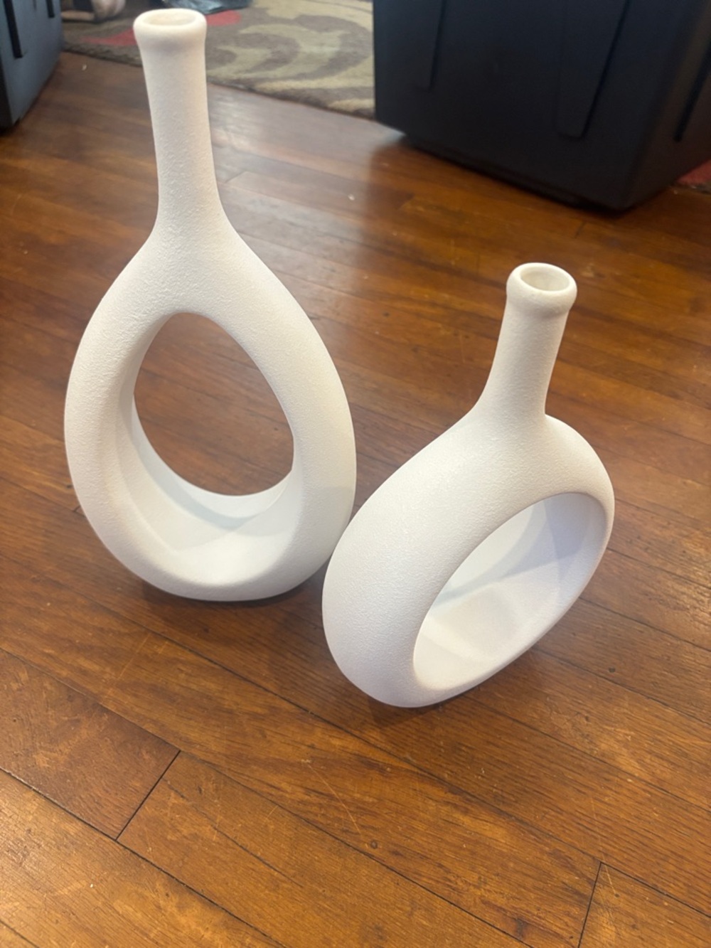 Source Unknown White Sculptural Ring Vases - Set of 2